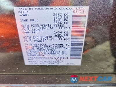 Zdjęcie 13 z 13 samochodu: 2013 NISSAN PATHFINDER S VIN:5N1AR2MNXDC657061 - miniatura