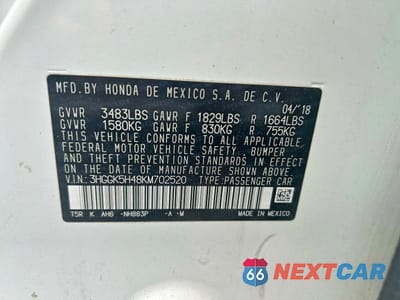 Zdjęcie 10 z 14 samochodu: 2019 HONDA FIT LX VIN:3HGGK5H48KM702520 - miniatura