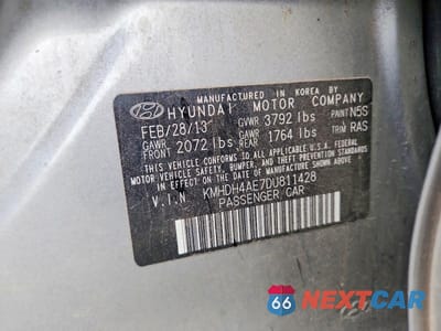 Zdjęcie 13 z 13 samochodu: 2013 HYUNDAI ELANTRA GLS VIN:KMHDH4AE7DU811428 - miniatura