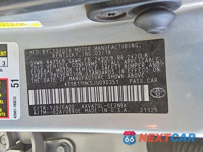 Zdjęcie 12 z 12 samochodu: 2018 TOYOTA CAMRY LE VIN:4T1B11HK5JU090351 - miniatura