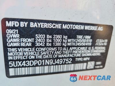 Zdjęcie 14 z 14 samochodu: 2022 BMW X3 SDRIVE30I VIN:5UX43DP01N9J49752 - miniatura