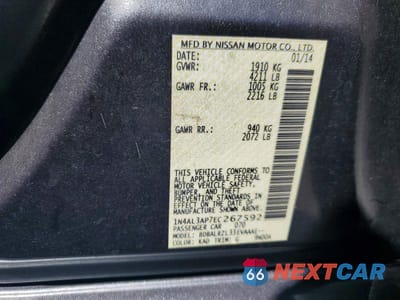 Zdjęcie 12 z 12 samochodu: 2014 NISSAN ALTIMA 2.5 S VIN:1N4AL3AP7EC267592 - miniatura