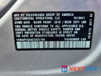 Zdjęcie 12 z 12 samochodu: 2012 VOLKSWAGEN PASSAT S VIN:1VWAP7A34CC021158 - miniatura
