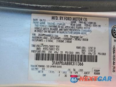 Zdjęcie 12 z 12 samochodu: 2011 FORD FUSION SEL VIN:3FAHP0JA8BR311366 - miniatura