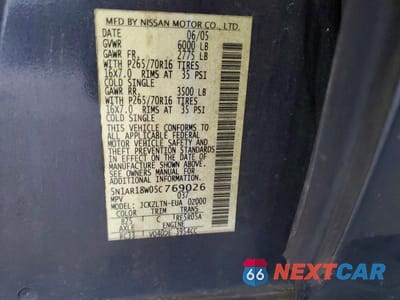 Zdjęcie 13 z 13 samochodu: 2005 NISSAN PATHFINDER XE VIN:5N1AR18W05C769026 - miniatura