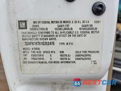 Zdjęcie 12 z 12 samochodu: 2001 GMC YUKON XL K1500 VIN:3GKFK16T61G252476 - miniatura