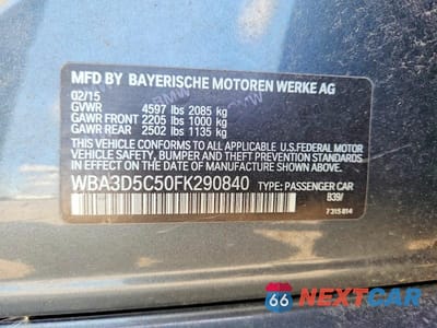 Zdjęcie 12 z 12 samochodu: 2015 BMW 328 D XDRIVE VIN:WBA3D5C50FK290840 - miniatura