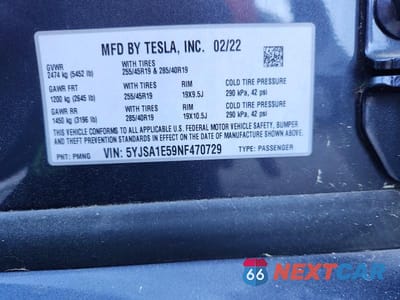 Zdjęcie 12 z 12 samochodu: 2022 TESLA MODEL S VIN:5YJSA1E59NF470729 - miniatura
