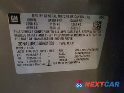 Zdjęcie 12 z 12 samochodu: 2011 CHEVROLET EQUINOX LT VIN:2CNALDEC0B6431059 - miniatura