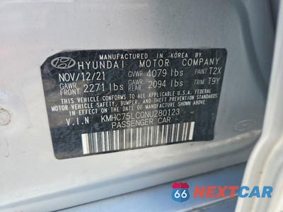 Zdjęcie 12 z 12 samochodu: 2022 HYUNDAI IONIQ SE VIN:KMHC75LC0NU280123 - miniatura