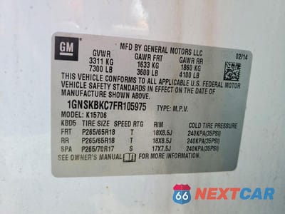 Zdjęcie 13 z 13 samochodu: 2015 CHEVROLET TAHOE K1500 LT VIN:1GNSKBKC7FR105975 - miniatura