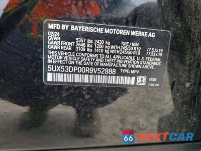 Zdjęcie 13 z 13 samochodu: 2024 BMW X3 XDRIVE30I VIN:5UX53DP00R9V52888 - miniatura