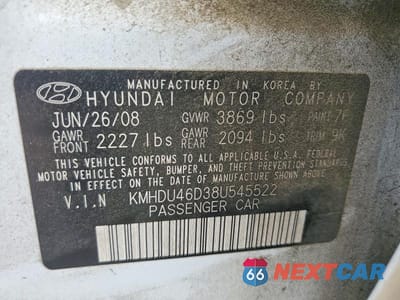 Zdjęcie 13 z 13 samochodu: 2008 HYUNDAI ELANTRA GLS VIN:KMHDU46D38U545522 - miniatura