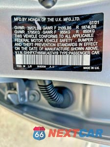 Zdjęcie 10 z 10 samochodu: 2021 HONDA CIVIC EX VIN:SHHFK7H66MU427419 - miniatura
