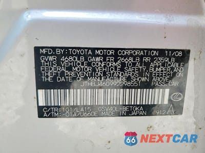 Zdjęcie 12 z 12 samochodu: 2009 LEXUS ES 350 VIN:JTHBJ46G992298551 - miniatura