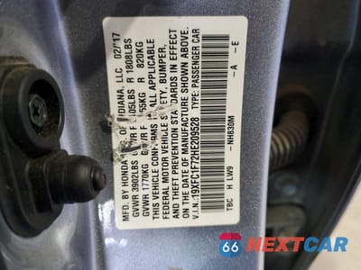 Zdjęcie 12 z 12 samochodu: 2017 HONDA CIVIC EXL VIN:19XFC1F72HE209528 - miniatura