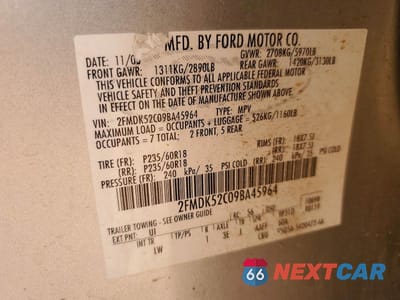 Zdjęcie 13 z 13 samochodu: 2009 FORD FLEX SEL VIN:2FMDK52C09BA45964 - miniatura