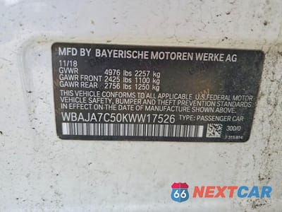 Zdjęcie 12 z 12 samochodu: 2019 BMW 530 XI XDRIVE SPORT VIN:WBAJA7C50KWW17526 - miniatura