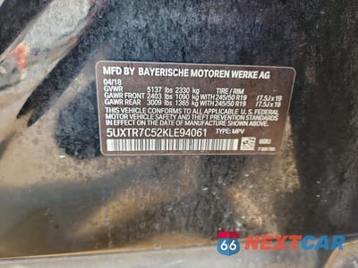 Zdjęcie 12 z 12 samochodu: 2019 BMW X3 SDRIVE30I VIN:5UXTR7C52KLE94061 - miniatura