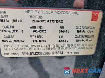 Zdjęcie 14 z 14 samochodu: 2016 TESLA MODEL X VIN:5YJXCBE28GF018074 - miniatura