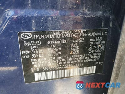 Zdjęcie 13 z 13 samochodu: 2020 HYUNDAI SANTA FE LIMITED 2.0T VIN:5NMS53AA5LH284443 - miniatura