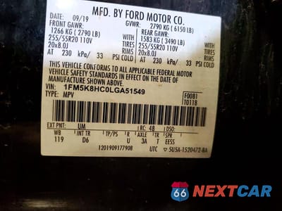 Zdjęcie 13 z 13 samochodu: 2020 FORD EXPLORER PLATINUM VIN:1FM5K8HC0LGA51549 - miniatura