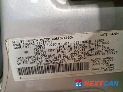 Zdjęcie 12 z 12 samochodu: 2004 TOYOTA RAV4 BASE VIN:JTEHD20V340026155 - miniatura