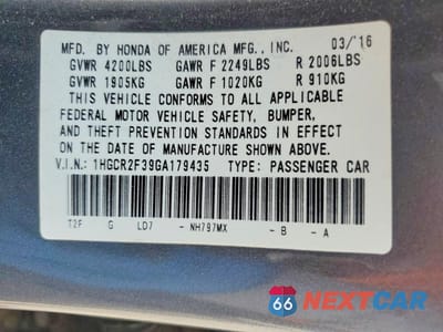 Zdjęcie 12 z 12 samochodu: 2016 HONDA ACCORD LX VIN:1HGCR2F39GA179435 - miniatura