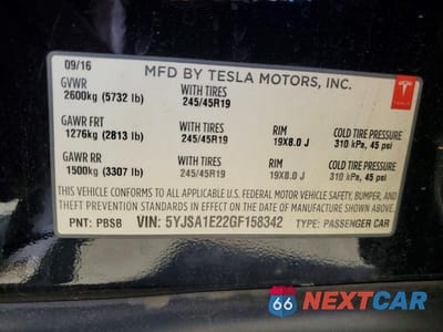 Zdjęcie 12 z 12 samochodu: 2016 TESLA MODEL S VIN:5YJSA1E22GF158342 - miniatura