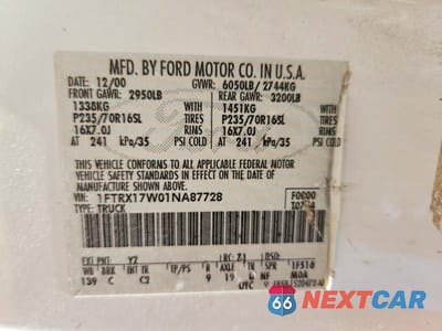 Zdjęcie 12 z 12 samochodu: 2001 FORD F150 VIN:1FTRX17W01NA87728 - miniatura