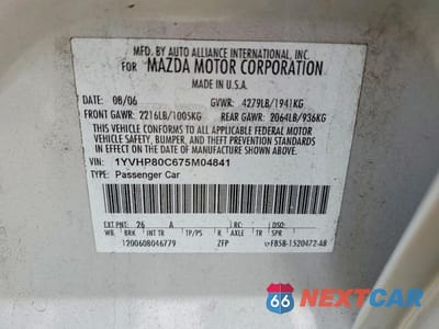 Zdjęcie 12 z 12 samochodu: 2007 MAZDA 6 I VIN:1YVHP80C675M04841 - miniatura