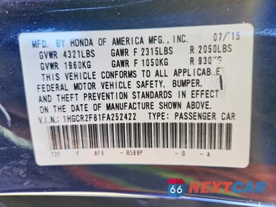 Zdjęcie 13 z 13 samochodu: 2015 HONDA ACCORD EXL VIN:1HGCR2F81FA252422 - miniatura