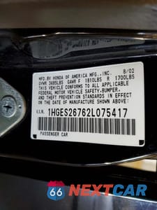 Zdjęcie 12 z 12 samochodu: 2002 HONDA CIVIC EX VIN:1HGES26762L075417 - miniatura