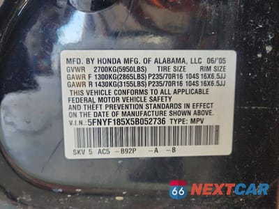 Zdjęcie 14 z 14 samochodu: 2005 HONDA PILOT EXL VIN:5FNYF185X5B052736 - miniatura