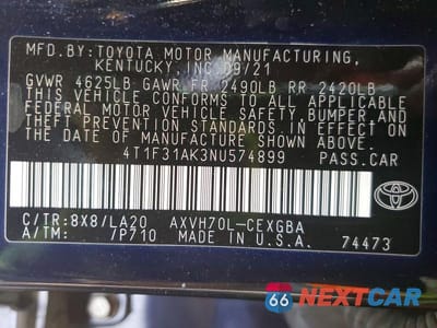 Zdjęcie 13 z 13 samochodu: 2022 TOYOTA CAMRY HYBRID XLE VIN:4T1F31AK3NU574899 - miniatura