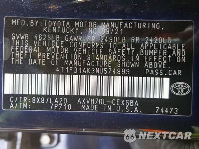 Zdjęcie 13 z 13 samochodu: 2022 TOYOTA CAMRY HYBRID XLE VIN:4T1F31AK3NU574899 - miniatura