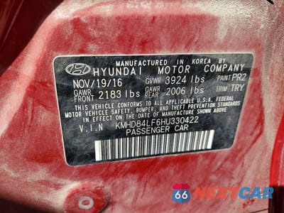 Zdjęcie 13 z 13 samochodu: 2017 HYUNDAI ELANTRA LIMITED VIN:KMHD84LF6HU330422 - miniatura