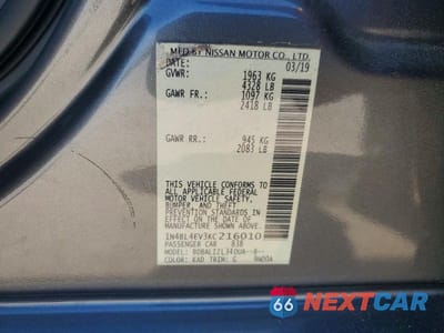 Zdjęcie 12 z 12 samochodu: 2019 NISSAN ALTIMA SL VIN:1N4BL4EV3KC216010 - miniatura