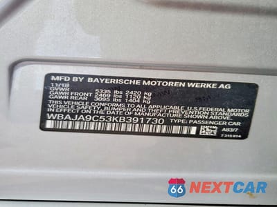 Zdjęcie 12 z 12 samochodu: 2019 BMW 530E VIN:WBAJA9C53KB391730 - miniatura