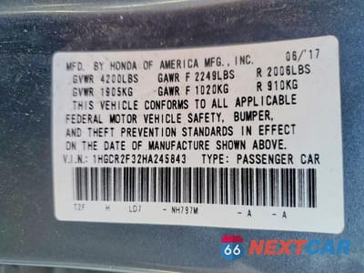 Zdjęcie 12 z 12 samochodu: 2017 HONDA ACCORD LX VIN:1HGCR2F32HA245843 - miniatura