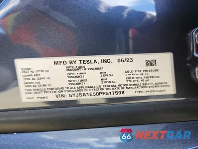 Zdjęcie 12 z 12 samochodu: 2023 TESLA MODEL S VIN:5YJSA1E50PF517598 - miniatura