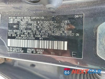 Zdjęcie 13 z 13 samochodu: 2012 TOYOTA 4RUNNER SR5 VIN:JTEBU5JR4C5100306 - miniatura
