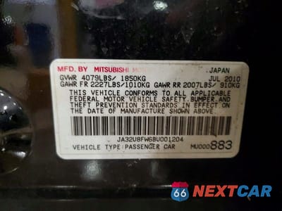 Zdjęcie 13 z 13 samochodu: 2011 MITSUBISHI LANCER GTS VIN:JA32U8FW6BU001204 - miniatura