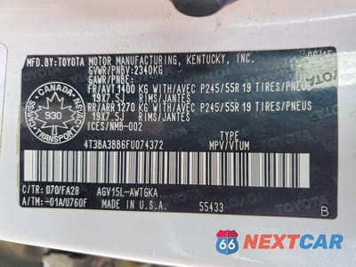 Zdjęcie 13 z 13 samochodu: 2015 TOYOTA VENZA LE VIN:4T3BA3BB6FU074372 - miniatura