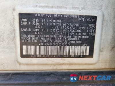 Zdjęcie 12 z 12 samochodu: 2012 SUBARU OUTBACK 2.5I PREMIUM VIN:4S4BRCCC9C3257274 - miniatura