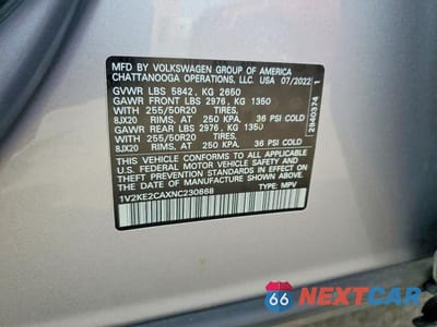 Zdjęcie 13 z 13 samochodu: 2022 VOLKSWAGEN ATLAS CROSS SPORT SE VIN:1V2KE2CAXNC230868 - miniatura