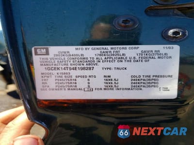 Zdjęcie 12 z 12 samochodu: 2004 CHEVROLET SILVERADO K1500 VIN:1GCEK14T94E198287 - miniatura