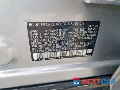 Zdjęcie 12 z 12 samochodu: 2024 HONDA HR-V EXL VIN:3CZRZ2H78RM763799 - miniatura