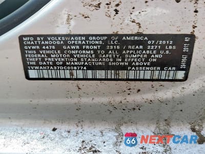 Zdjęcie 12 z 12 samochodu: 2013 VOLKSWAGEN PASSAT S VIN:1VWAH7A37DC008774 - miniatura
