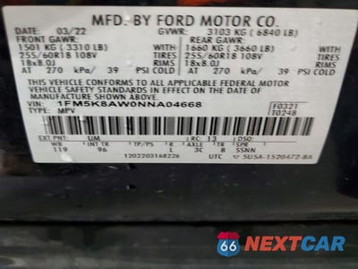 Zdjęcie 14 z 14 samochodu: 2022 FORD EXPLORER POLICE INTERCEPTOR VIN:1FM5K8AW0NNA04668 - miniatura
